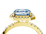 Yellow gold Fancy Blue Asscher Cut Halo Diamond Pave Band with Prong Setting_4