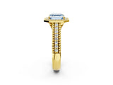 Yellow gold Fancy Blue Asscher Cut Halo Diamond Ring with Beaded Split Shank and Four-Prong Setting_2
