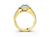 Yellow gold Fancy Blue Asscher Cut Halo Diamond Ring with Beaded Split Shank and Four-Prong Setting_3