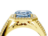 Yellow gold Fancy Blue Asscher Cut Halo Diamond Ring with Beaded Split Shank and Four-Prong Setting_4