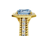 Yellow gold Fancy Blue Asscher Cut Halo Diamond Ring with Beaded Split Shank and Four-Prong Setting_5