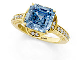 Yellow gold Fancy Blue Asscher  Cut Halo Diamond Ring with Channel Set Band and Four-Prong Setting_47