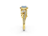 Yellow gold Fancy Blue Asscher Cut Halo Diamond Ring with Milgrain and Bezel Accents on a Split Shank Band_14