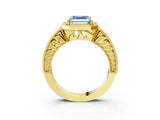Yellow gold Fancy Blue Asscher  Cut Halo Diamond Ring with Pavé Band and Four-Prong Setting_32