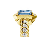 Yellow gold Fancy Blue Asscher  Cut Halo Diamond Ring with Pavé Band and Four-Prong Setting_34