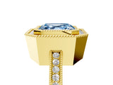 Yellow gold Fancy Blue Asscher  Cut Halo Diamond Ring with Pavé Band and Milgrain Prong Setting_91