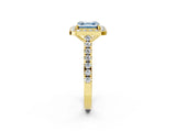 Yellow gold Fancy Blue Asscher Cut Halo Diamond Ring with Pavé Band and Three-Prong Setting_2