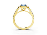 Yellow gold Fancy Blue Asscher Cut Halo Diamond Ring with Pavé Band and Three-Prong Setting_3