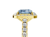 Yellow gold Fancy Blue Asscher Cut Halo Diamond Ring with Pavé Band and Three-Prong Setting_5