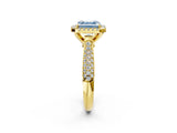 Yellow gold Fancy Blue Asscher Cut Halo Diamond Ring with Pavé Band_2