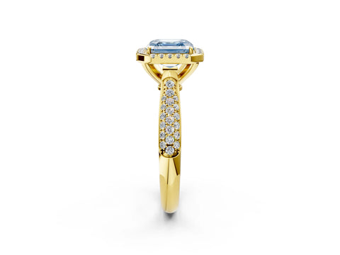 Yellow gold Fancy Blue Asscher Cut Halo Diamond Ring with Pavé Band_2