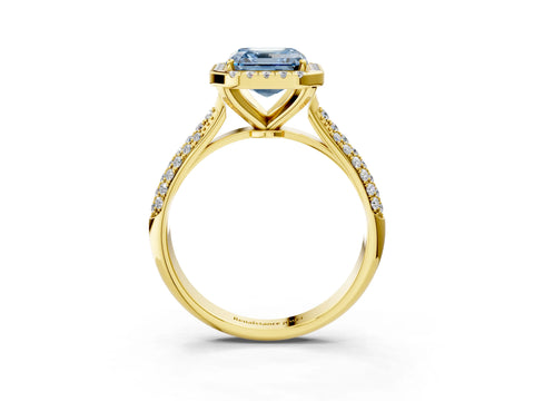 Yellow gold Fancy Blue Asscher Cut Halo Diamond Ring with Pavé Band_3