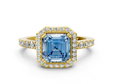 Yellow gold Fancy Blue Asscher  Cut Halo Diamond Ring with Pave Band and Four-Prong Setting_16