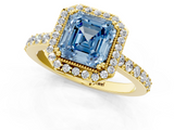 Yellow gold Fancy Blue Asscher  Cut Halo Diamond Ring with Pave Band and Four-Prong Setting_17