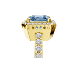 Yellow gold Fancy Blue Asscher  Cut Halo Diamond Ring with Pave Band and Four-Prong Setting_21