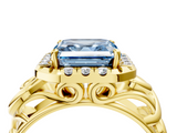 Yellow gold Fancy Blue Asscher  Cut Halo Diamond Ring with Scrollwork Band and Four-Prong Setting_4