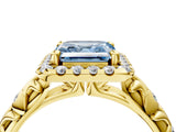 Yellow gold Fancy Blue Asscher Cut Halo Diamond Solitaire with Filigree Band and Four-Prong Setting_4