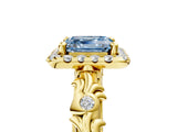 Yellow gold Fancy Blue Asscher Cut Halo Diamond Solitaire with Filigree Band and Four-Prong Setting_5