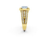 Yellow gold Fancy Blue Asscher Cut Halo Diamond Split Shank Ring with Prong Setting_2