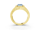 Yellow gold Fancy Blue Asscher Cut Halo Diamond Split Shank Ring with Prong Setting_3
