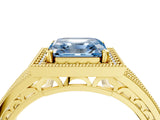 Yellow gold Fancy Blue Asscher Cut Halo Diamond Split Shank Ring with Prong Setting_4