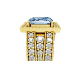 Yellow gold Fancy Blue Asscher Cut Halo Diamond Split Shank Ring with Prong Setting_5