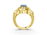 Yellow gold Fancy Blue Asscher Cut Halo Milgrain Diamond Engagement Ring with Leaf Band and Four-Prong Setting_3