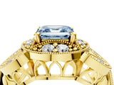 Yellow gold Fancy Blue Asscher Cut Halo Milgrain Diamond Engagement Ring with Leaf Band and Four-Prong Setting_4