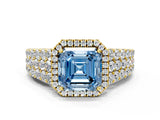 Yellow gold Fancy Blue Asscher Cut Halo Pavé Diamond Engagement Ring with Split Shank and Four-Prong Setting_3