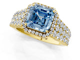 Yellow gold Fancy Blue Asscher Cut Halo Pavé Diamond Engagement Ring with Split Shank and Four-Prong Setting_4