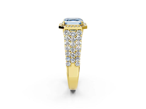 Yellow gold Fancy Blue Asscher Cut Halo Pavé Diamond Engagement Ring with Split Shank and Four-Prong Setting_5