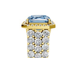 Yellow gold Fancy Blue Asscher Cut Halo Pavé Diamond Engagement Ring with Split Shank and Four-Prong Setting_8