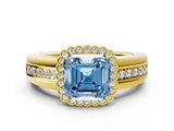 Yellow gold Fancy Blue Asscher  Cut Halo Pave Band Four-Prong Ring_29