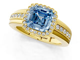 Yellow gold Fancy Blue Asscher  Cut Halo Pave Band Four-Prong Ring_30