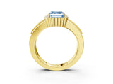 Yellow gold Fancy Blue Asscher  Cut Halo Pave Band Four-Prong Ring_32