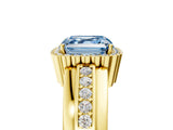 Yellow gold Fancy Blue Asscher  Cut Halo Pave Band Four-Prong Ring_34