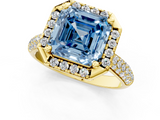 Yellow gold Fancy Blue Asscher  Cut Halo Pave Band Four-Prong Setting Ring_1