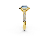 Yellow gold Fancy Blue Asscher  Cut Halo Pave Band Four-Prong Setting Ring_2