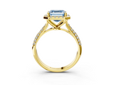 Yellow gold Fancy Blue Asscher  Cut Halo Pave Band Four-Prong Setting Ring_3