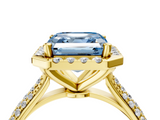 Yellow gold Fancy Blue Asscher  Cut Halo Pave Band Four-Prong Setting Ring_4