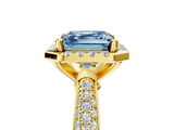 Yellow gold Fancy Blue Asscher  Cut Halo Pave Band Four-Prong Setting Ring_5
