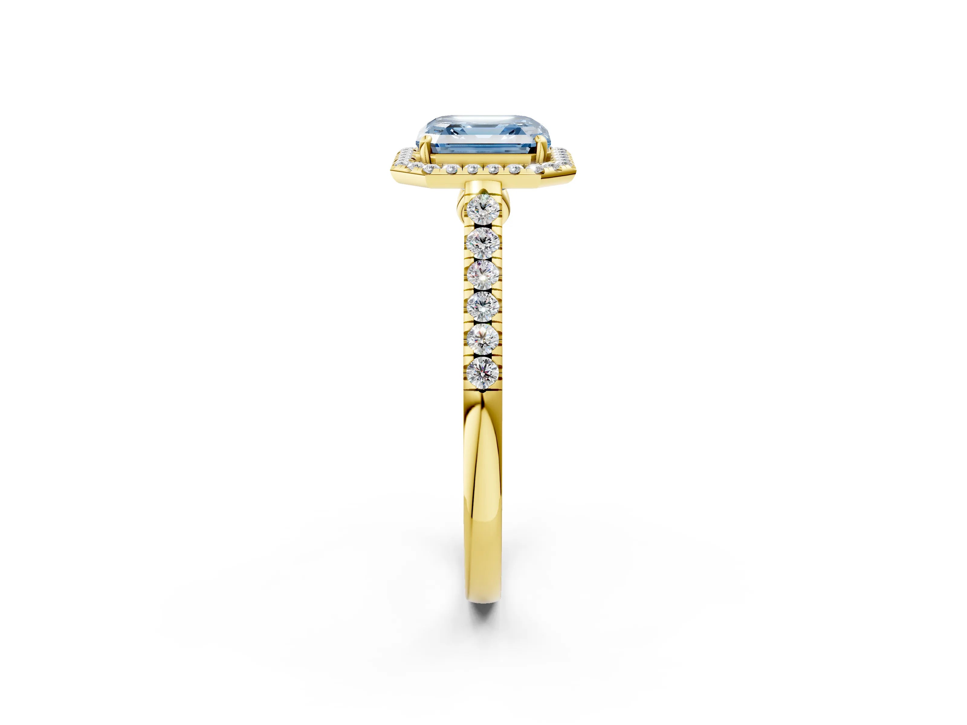 Yellow gold Fancy Blue Asscher Cut Halo Pave Diamond Engagement Ring with Four-Prong Setting_2