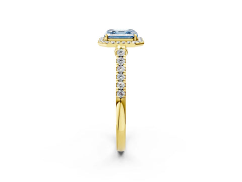 Yellow gold Fancy Blue Asscher Cut Halo Pave Diamond Engagement Ring with Four-Prong Setting_2