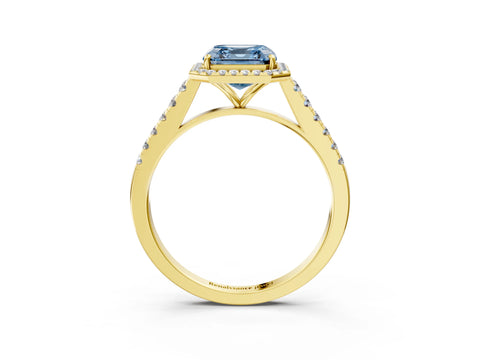 Yellow gold Fancy Blue Asscher Cut Halo Pave Diamond Engagement Ring with Four-Prong Setting_3