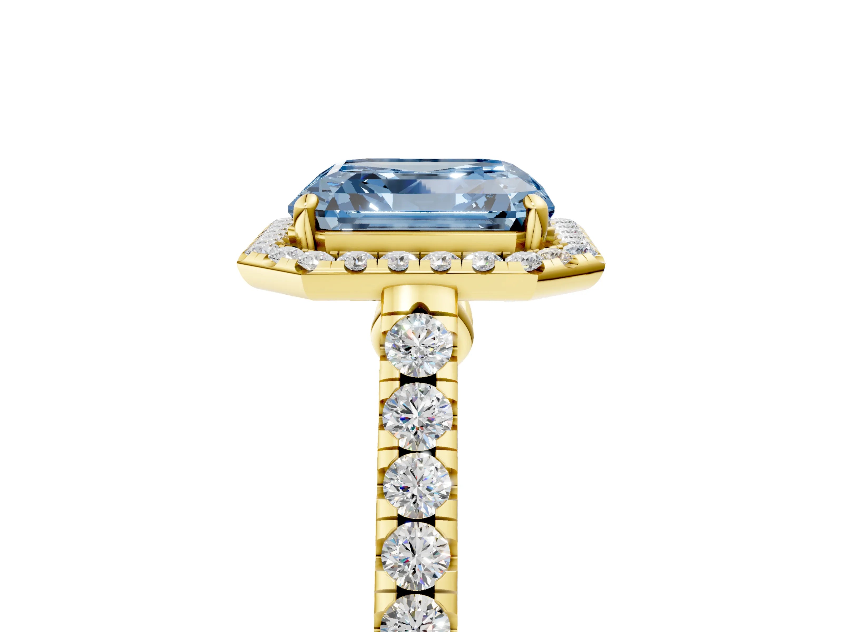 Yellow gold Fancy Blue Asscher Cut Halo Pave Diamond Engagement Ring with Four-Prong Setting_5