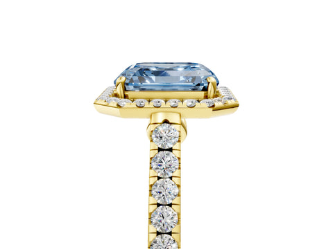 Yellow gold Fancy Blue Asscher Cut Halo Pave Diamond Engagement Ring with Four-Prong Setting_5