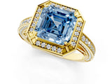 Yellow gold Fancy Blue Asscher  Cut Halo Pave Split Shank Prong Setting Ring_55