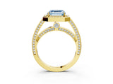 Yellow gold Fancy Blue Asscher  Cut Halo Pave Split Shank Prong Setting Ring_57