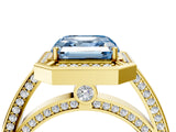 Yellow gold Fancy Blue Asscher  Cut Halo Pave Split Shank Prong Setting Ring_58