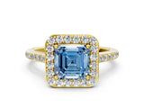 Yellow gold Fancy Blue Asscher Cut Halo Round Diamond Pavé Band with Four-Prong Setting_3